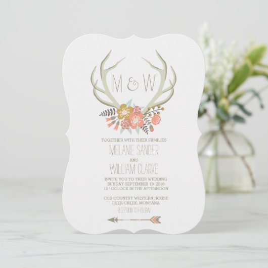 FLORALE ANTLERS | RUSTISCHE WEDINGINVITATIE KAART (Staand voorkant)
