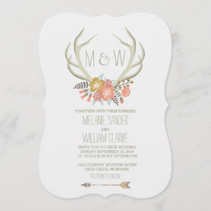 FLORALE ANTLERS RUSTISCHE WEDINGINVITATIE KAART