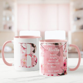 Florale B Initialen Mok | Gepersonaliseerde Naam &