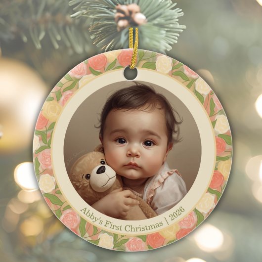 Florale baby's eerste kerstmis aangepaste kerstbal keramisch ornament