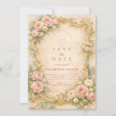 Florale Barok Roze Gouden Bruiloft Save The Date (Voorkant)