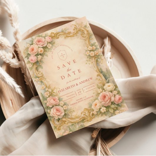 Florale Barok Roze Gouden Bruiloft Save The Date