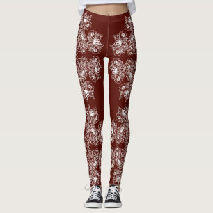 Florale barokstijl maroon patroon. leggings