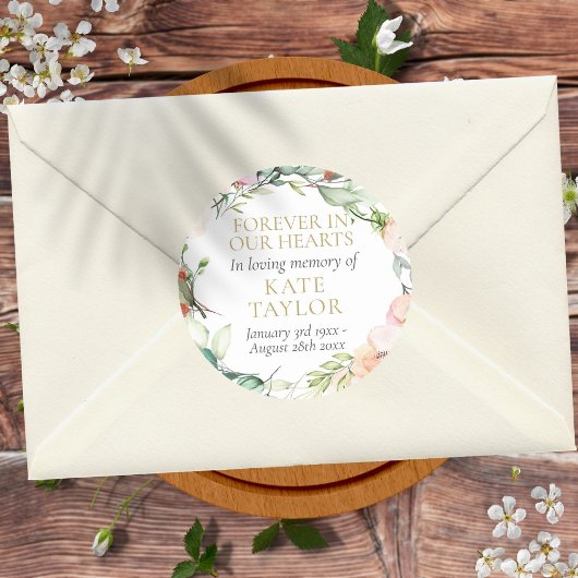 Florale begrafenisherinnering voor altijd in ons h ronde sticker