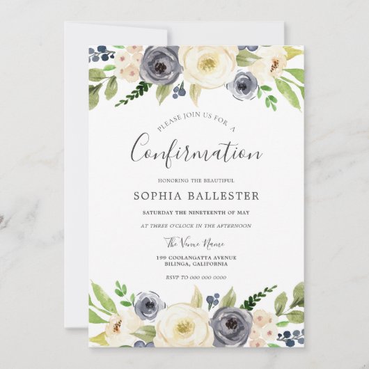 Florale bevestiging van Navy & White Champagne Kaart (Voorkant)