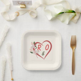 Florale bewerkbare bruiloftservies borden papieren bordje