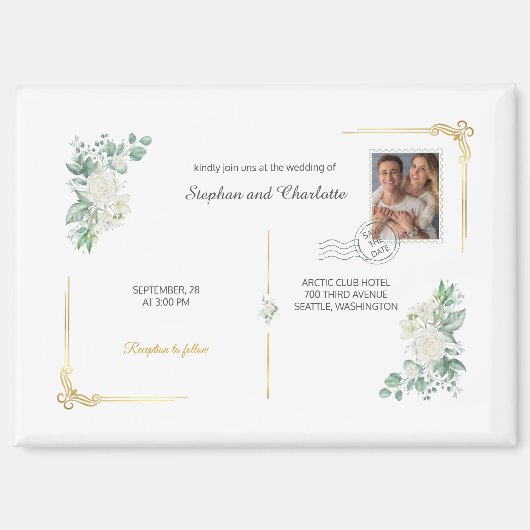 Florale bewerkbare 'Save the Date'-magneet Magneet (Voorkant)