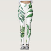 florale bladeren patroon wit groen meisjes leggings (Voorkant)