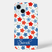 Florale Blauw Blue iPhone 15 Hoesje (Achterkant)