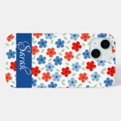 Florale Blauw Blue iPhone 15 Hoesje (Achterkant (horizontaal))