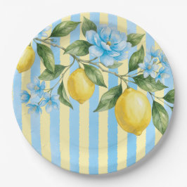 Florale Blauwe Citroen Hoofdknijp Bruiloftfeest Papieren Bordje