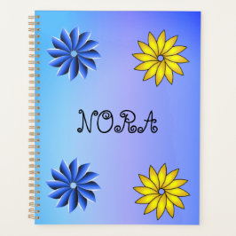 Florale Blauwe & gele Gepersonaliseerde  Planner