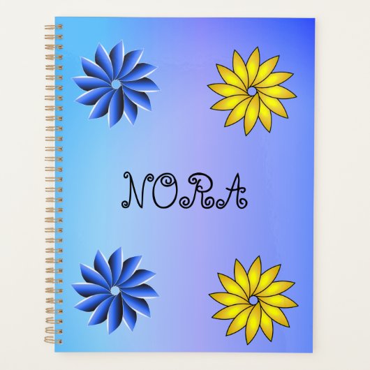 Florale Blauwe & gele Gepersonaliseerde  Planner (Voorkant)