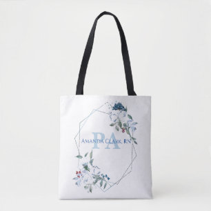 Florale Blauwe Gepersonaliseerde PA Monogram Tote Bag