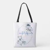 Florale Blauwe Gepersonaliseerde PA Monogram Tote Bag (Achterkant)