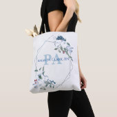 Florale Blauwe Gepersonaliseerde PA Monogram Tote Bag (Dichtbij)