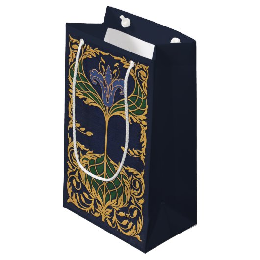Florale Blauwe Lelie Art Nouveau Klein Cadeauzakje (Voorkant Gekanteld)