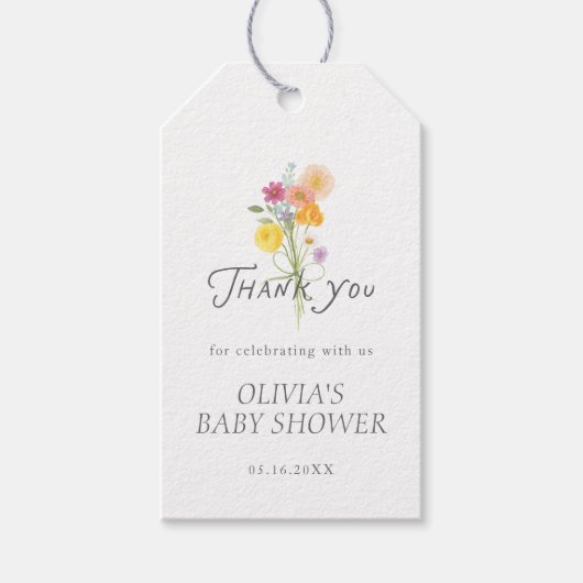 Florale Bloei Baby Shower Dank je Cadeaulabel (Voorkant)