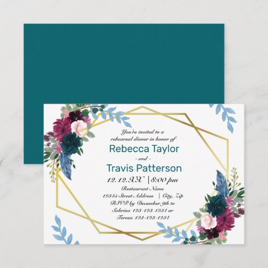 Florale Bloei Mod Teal - 3x5 Proefavond Dinner Kaart (Voorkant / Achterkant)
