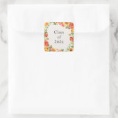 Florale Bloem Frame Klas van 2026 Aangepaste Stick Vierkante Sticker (Tas)