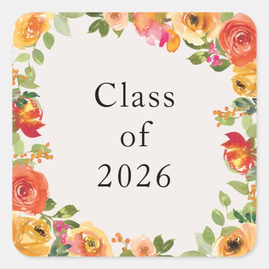 Florale Bloem Frame Klas van 2026 Aangepaste Stick Vierkante Sticker (Voorkant)