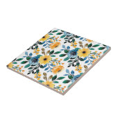 Florale bloesem (4,25 x 4,25) blauwe gele bloemen tegeltje (Zijkant)