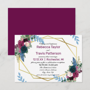 Florale Bloesem Mod Plum -3x5 Trouwkaart/Ontvangst Kaart