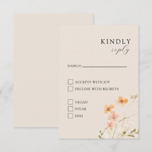 Florale Boho Met Maaltijden RSVP Kaart (Voorkant / Achterkant)