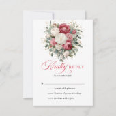 Florale Boho Rood Witte Huwelijks RSVP Kaart (Voorkant)