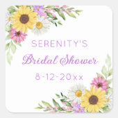 Florale Boho Zonnebloem Madelief Bruidsdouche Vierkante Sticker (Voorkant)