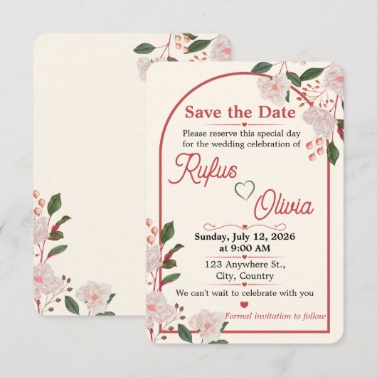 Florale Boog Bewerkbare Save The Date (Voorkant / Achterkant)