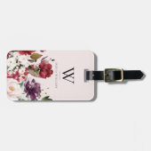 Florale bordeauxroze paarse monogram bagagelabel (Voorkant horizontaal)