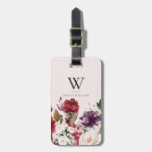 Florale bordeauxroze paarse monogram bagagelabel (Voorkant verticaal)