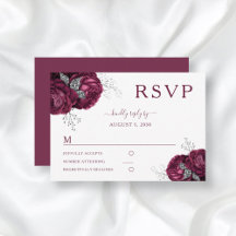 Florale bordeauxrozen Elegante Trouw RSVP Kaart