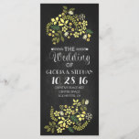 florale bordkaartjes voor bruiloft programmakaart<br><div class="desc">schattige en fancy verschillende programma ' s voor de bruiloft van het bord met gele bloemen</div>