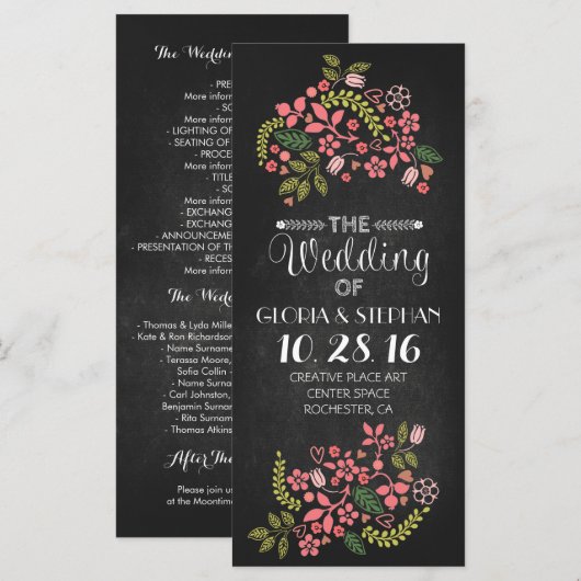 florale bordkaartjes voor bruiloft programmakaart (Voorkant / Achterkant)