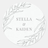 Florale botanische bladeren Tekenen van elegante m Ronde Sticker (Voorkant)