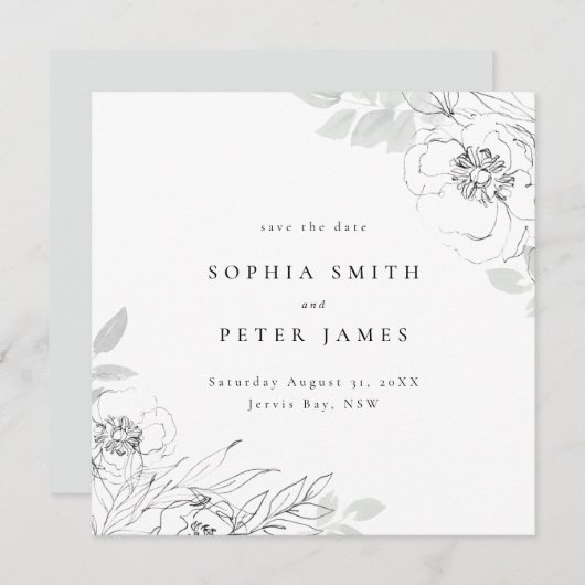 Florale botanische illustratie Save the date Squar Kaart (Voorkant / Achterkant)