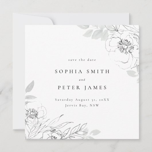 Florale botanische illustratie Save the date Squar Kaart (Voorkant)