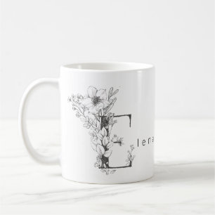 Florale Botanische Monogram "E" Aangepaste Tekst E Koffiemok