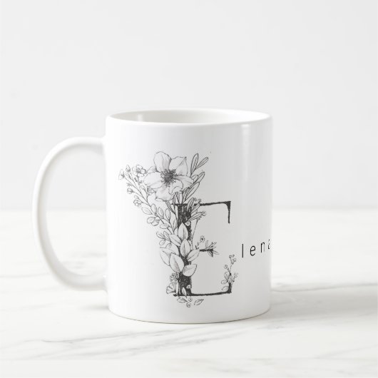 Florale Botanische Monogram "E" Aangepaste Tekst E Koffiemok (Links)