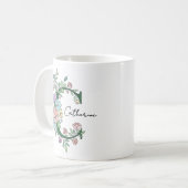 Florale Botanische Monogram | Elegante Aangepaste Koffiemok (Voorkant links)