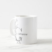Florale Botanische Monogram | Elegante Aangepaste  Koffiemok (Voorkant links)