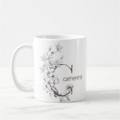 Florale Botanische Monogram | Elegante Aangepaste  Koffiemok (Links)