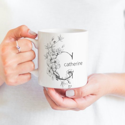 Florale Botanische Monogram | Elegante Aangepaste  Koffiemok