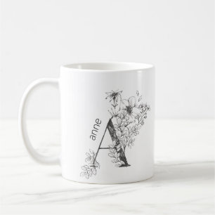 Florale Botanische Monogram   Elegante Aangepaste  Koffiemok