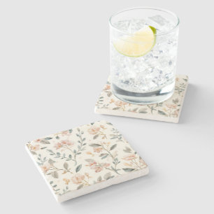 Florale Botanische Watercolor Bladeren Beige Gesch Stenen Onderzetter