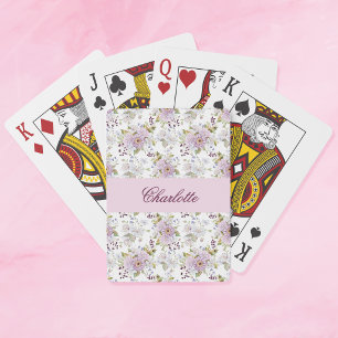 Florale botanische wilde bloem monogram naam pokerkaarten