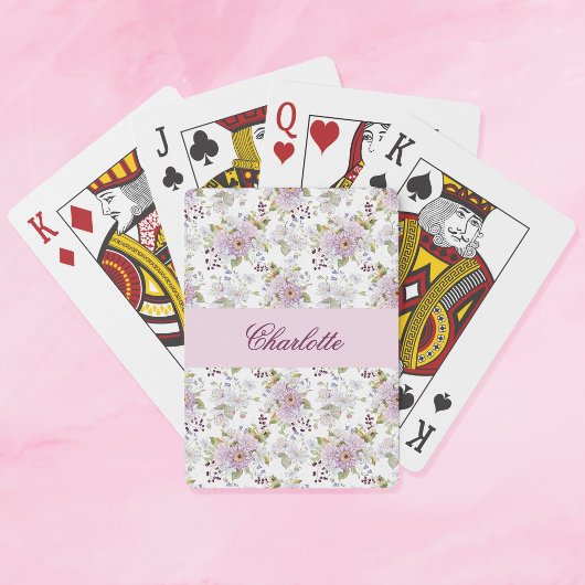 Florale botanische wilde bloem monogram naam pokerkaarten
