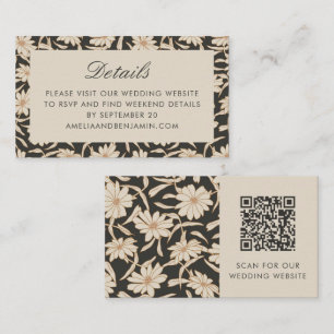 Florale Botanische Zwarte Ivoor Huwelijks RSVP QR  Informatiekaartje